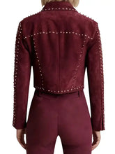 Womenās Burgundy Suede Jacket With Silver Stud Detailing